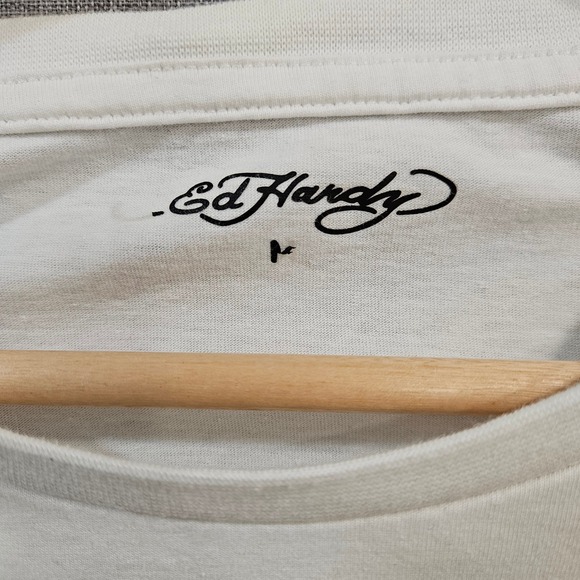 Ed Hardy Tiger Graphic Tee Short Sleeve Tattoo Y2K White Multi Mens Medium - Picture 3 of 10